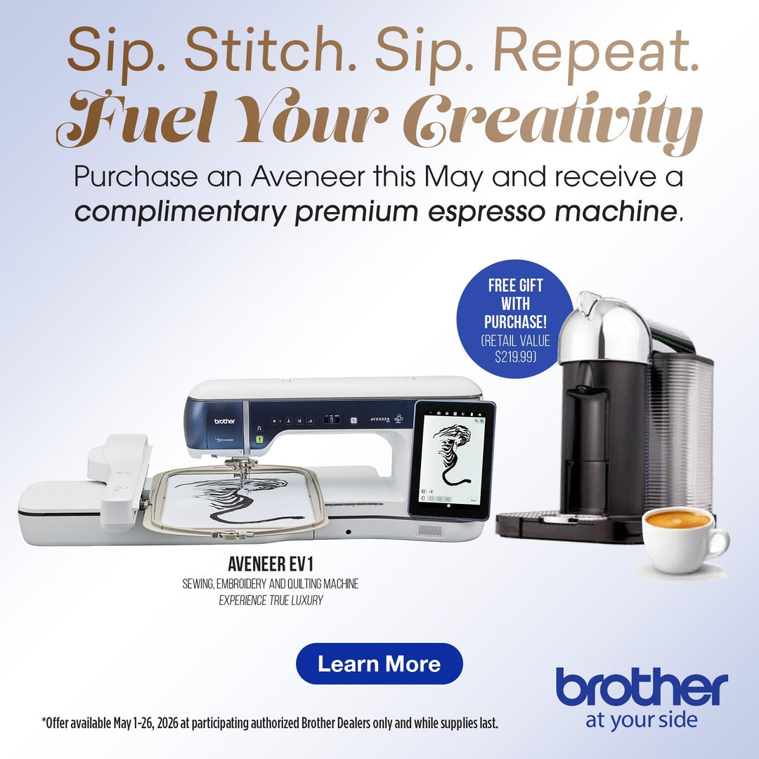 Sip. Stitch. Sip. Repeat. — Free Espresso Machine with Your Aveneer EV1 Purchase!