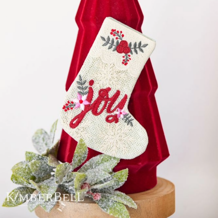Kimberbell Design Only CHRISTMAS JOY LACE GIFT STOCKING
