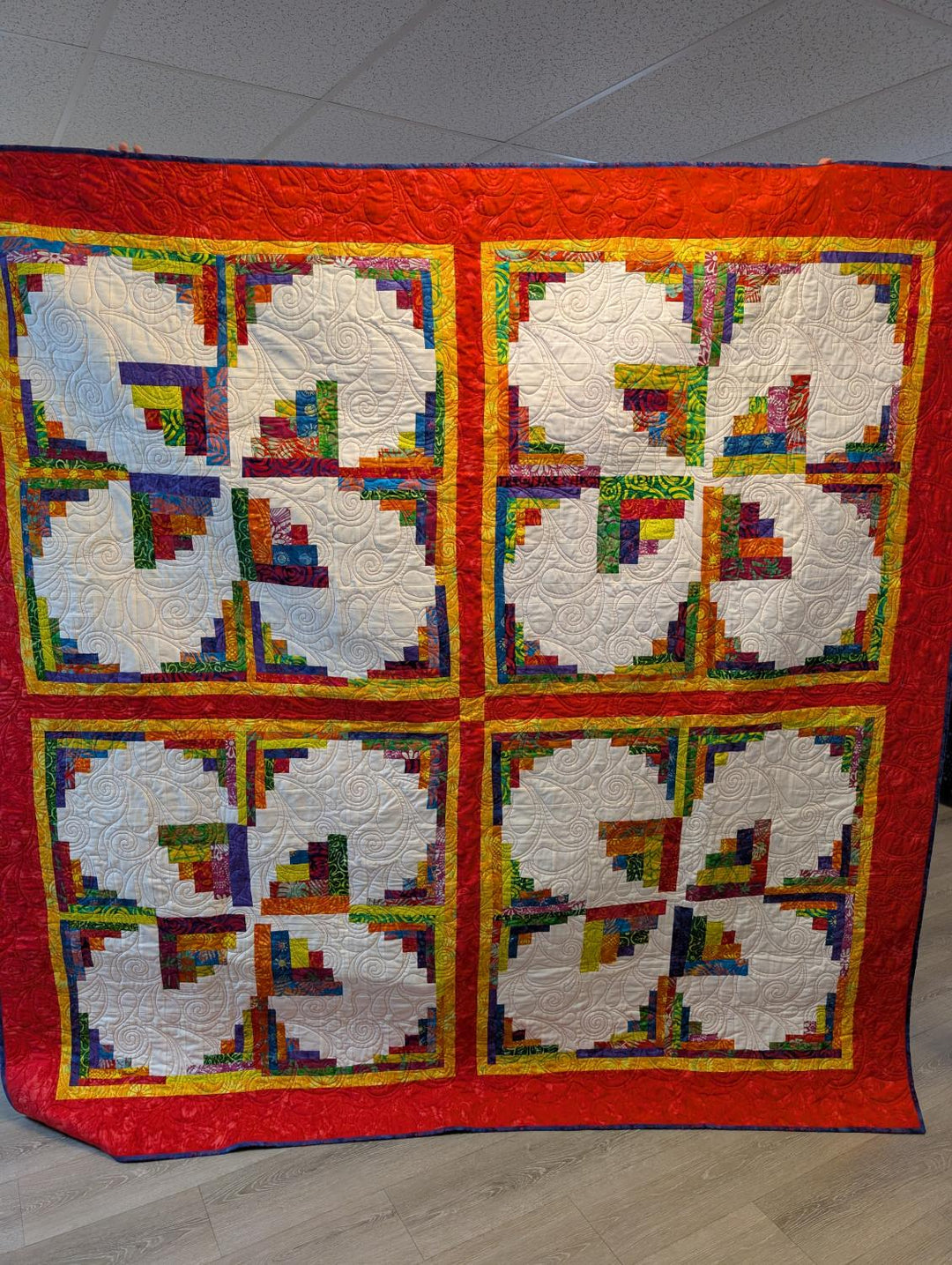 Curvy Log Cabin in Batiks - Store Sample Finished Quilt