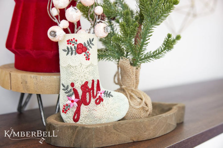 Kimberbell Design Only CHRISTMAS JOY LACE GIFT STOCKING