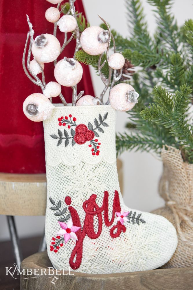 Kimberbell Design Only CHRISTMAS JOY LACE GIFT STOCKING