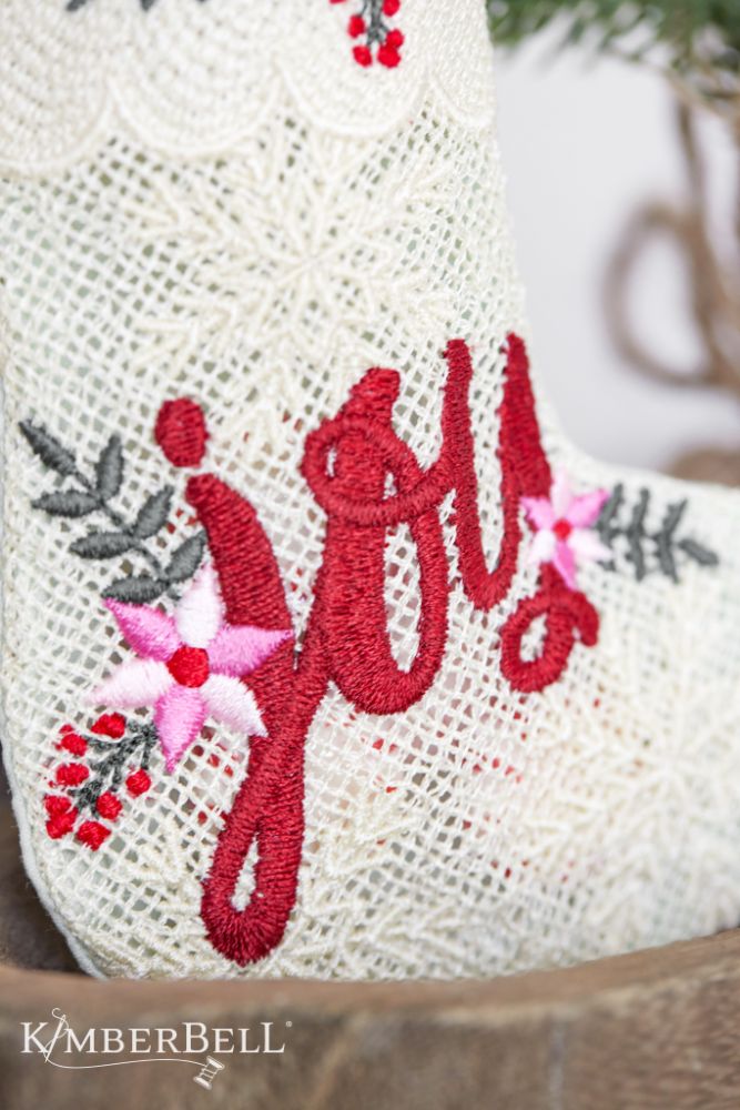 Kimberbell Design Only CHRISTMAS JOY LACE GIFT STOCKING