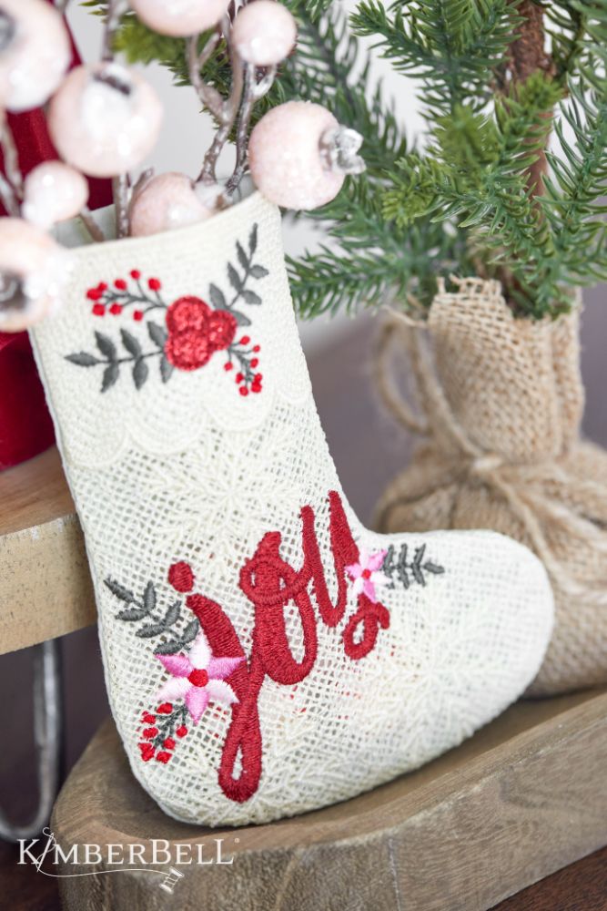 Kimberbell Design Only CHRISTMAS JOY LACE GIFT STOCKING