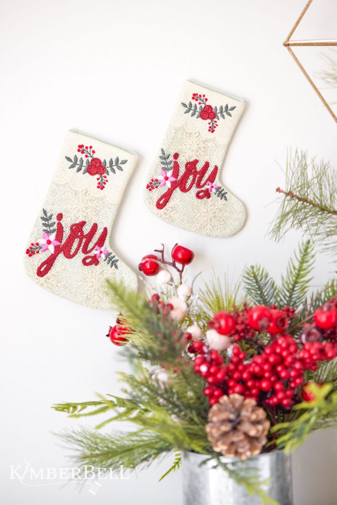 Kimberbell Design Only CHRISTMAS JOY LACE GIFT STOCKING