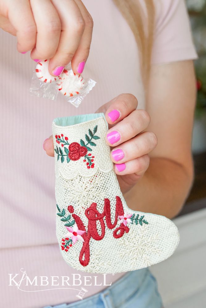 Kimberbell Design Only CHRISTMAS JOY LACE GIFT STOCKING