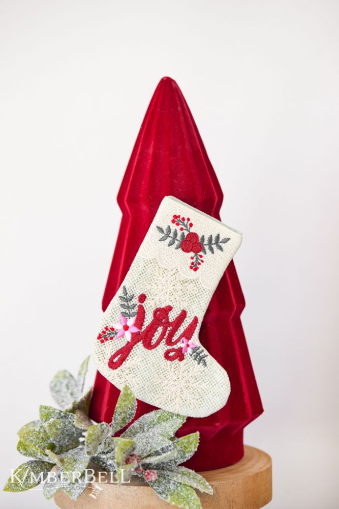 Kimberbell Design Only CHRISTMAS JOY LACE GIFT STOCKING
