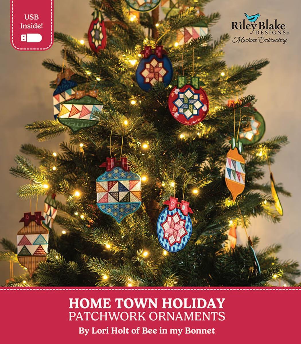 Home Town Holiday Patchwork Ornaments - Machine Embroidery USB