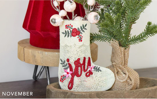 Kimberbell Design Only CHRISTMAS JOY LACE GIFT STOCKING