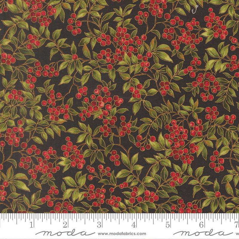 Merry Manor Metallic - Holly Berries in Ebony
