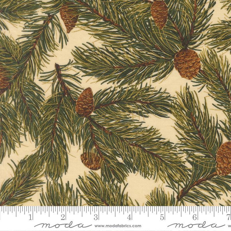 Merry Manor Metallic - Pine Cones in Cream