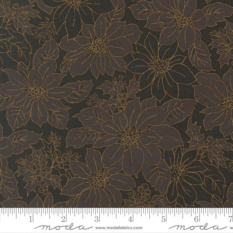 Merry Manor Metallic - Poinsettia Blooms in Ebony