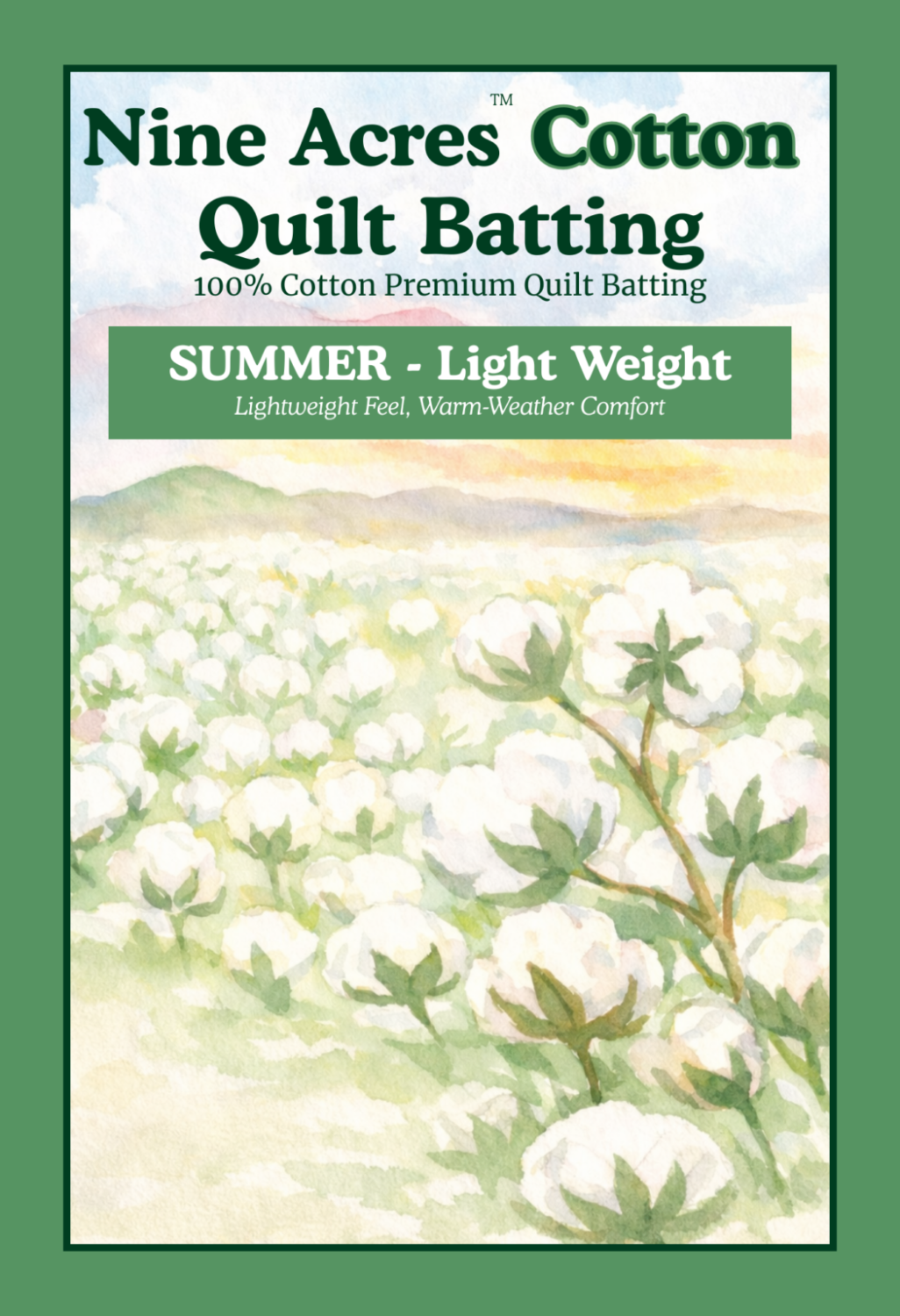 Nine Acres 100% Cotton Quilt Batting - Crib Natural Summer