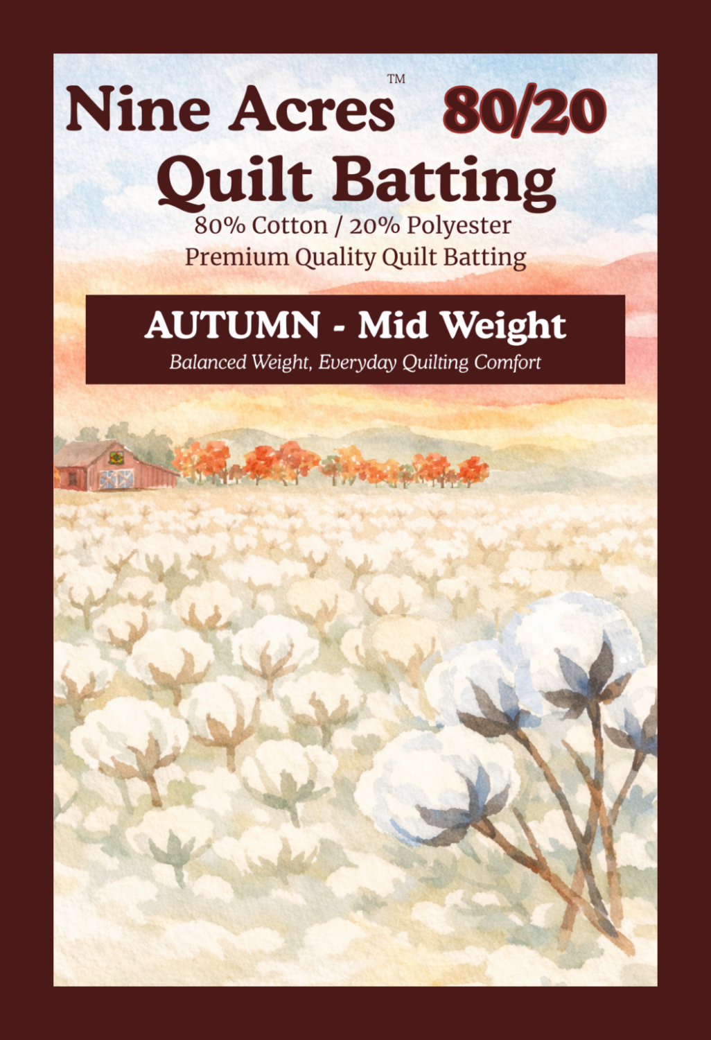 Nine Acres 80/20 Quilt Batting - Throw Natural Autumn