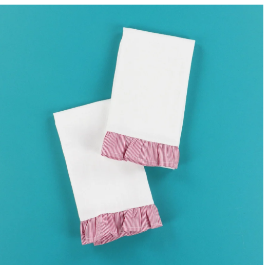 Red & White Striped Ruffled Tea Towel (2 pack) KDKB293
