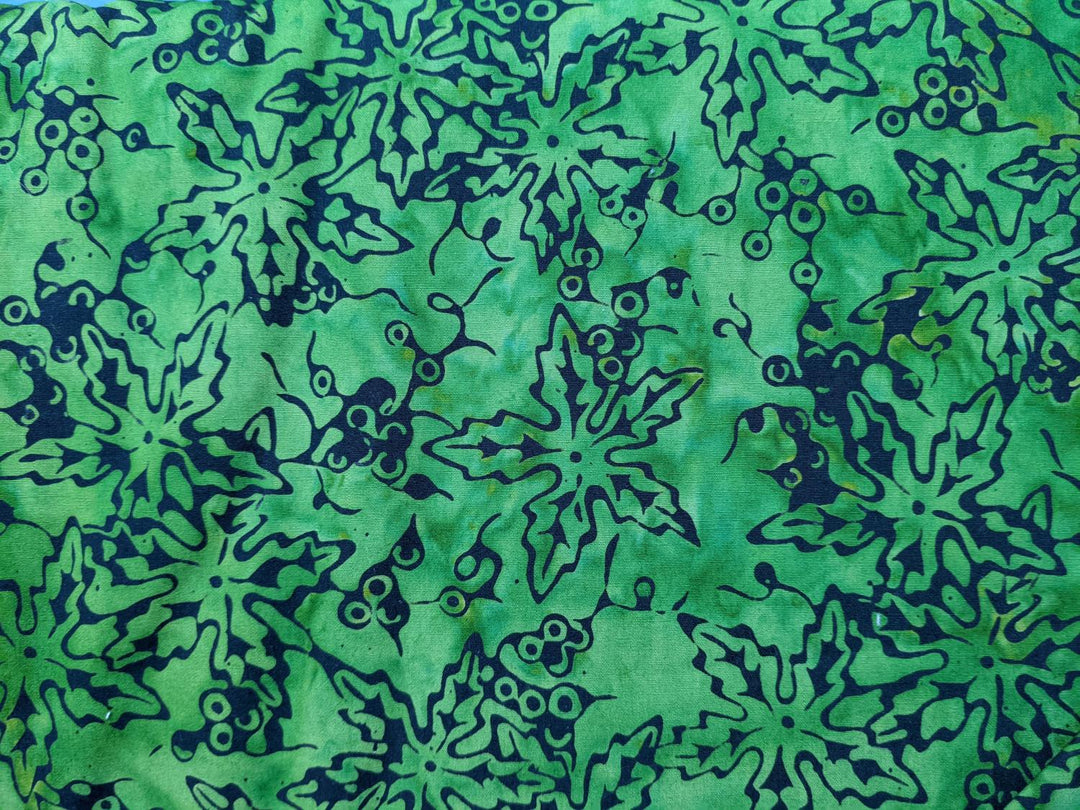 Batik by Mirah Green with blue leaves Parkside Fabrics AT-3 5619