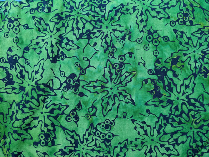 Batik by Mirah Green with blue leaves Parkside Fabrics AT-3 5619
