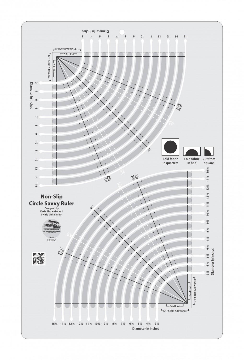 Creative Grids Circle Savvy 11-3/4in x 18-1/2in Quilt Ruler # CGRSAV1