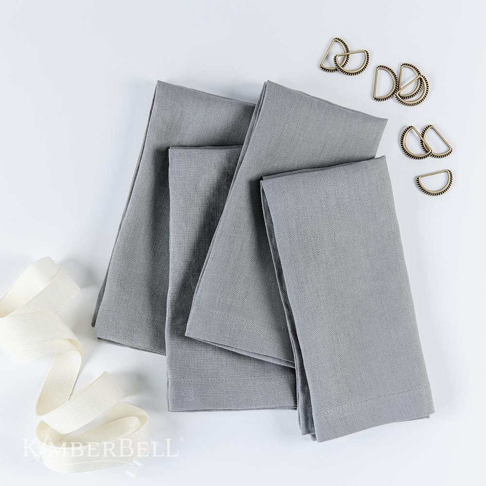 Kimberbell Linen Napkins Set with Rings and Ribbon in Cool Grey