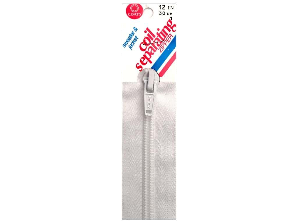 Polyester Coil 1-Way Separating Zipper 12in White - The Sewing Gallery