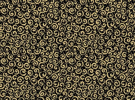 Quilting Treasures Metals - Metallic Gold Swirls on Black