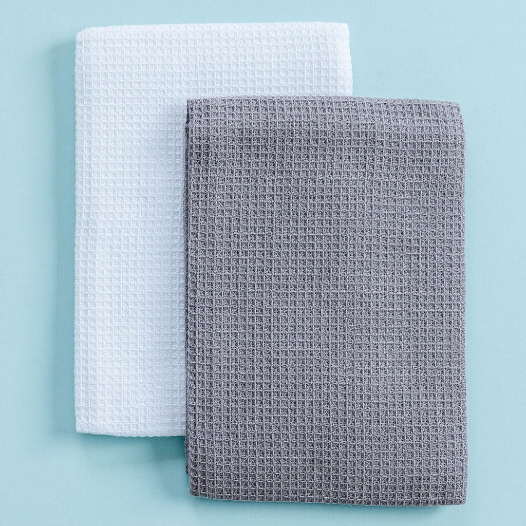 Tea Towel Blanks Waffle Knit White & Grey 2pk
